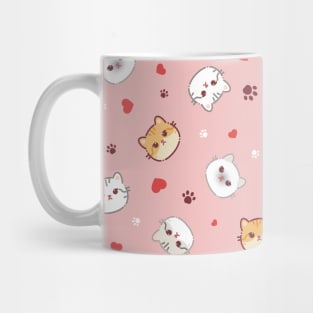 Seamless pattern of a cute different cats, hearts and animal's paws Mug